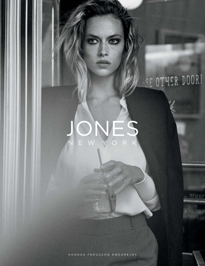 Hannah Ferguson suits up in Jones New York's spring-summer 2018 campaign