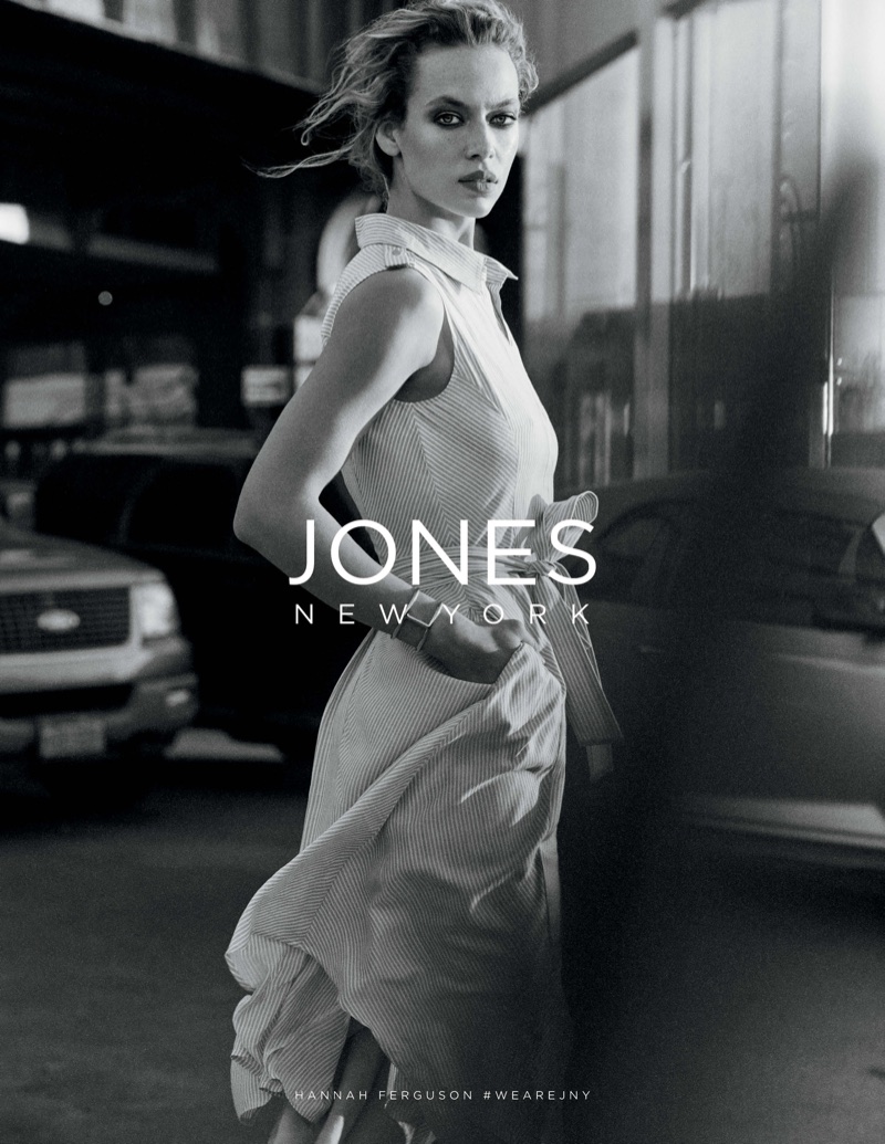 Hannah Ferguson models striped dress for Jones New York's spring-summer 2018 campaign