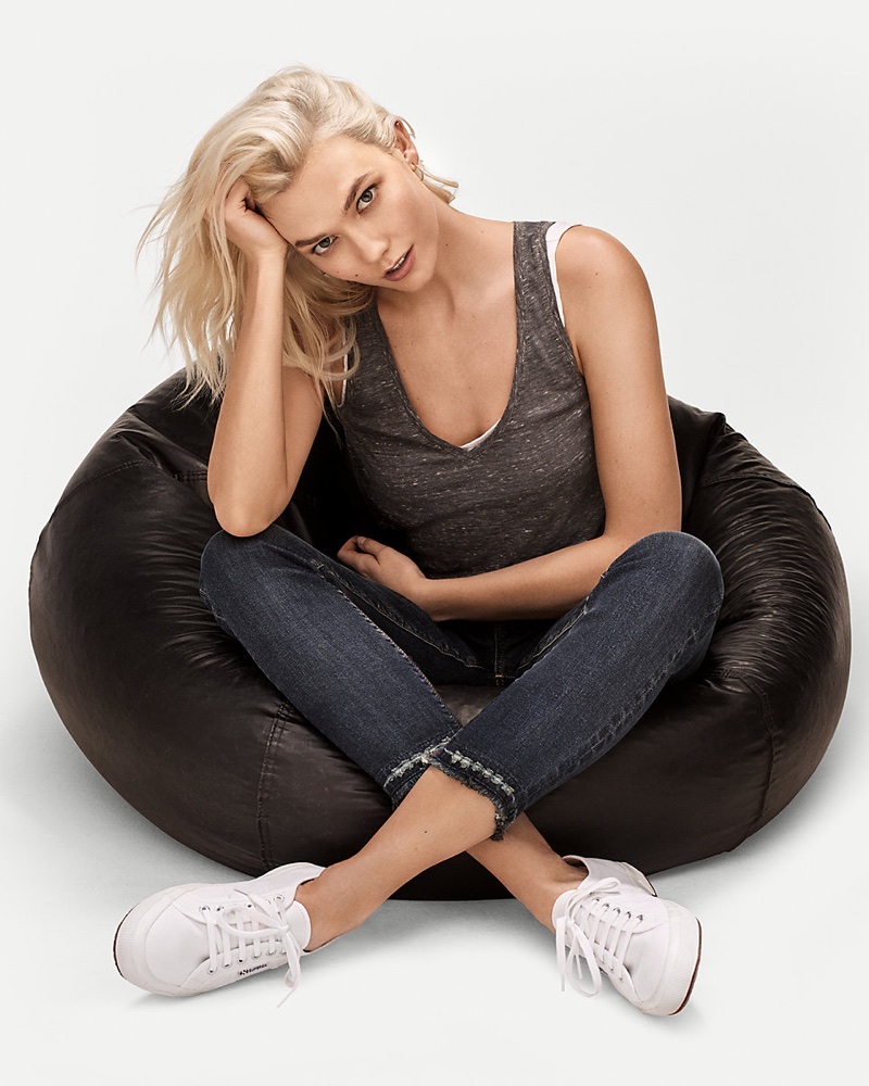 Karlie Kloss models Express One Eleven V-Neck Easy Tank