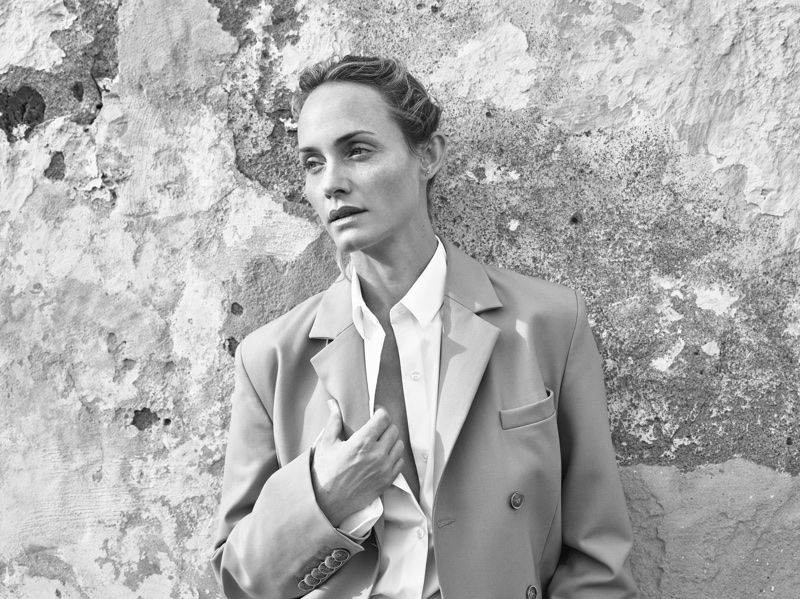 Model Amber Valletta suits up in Mango's spring-summer 2018 campaign