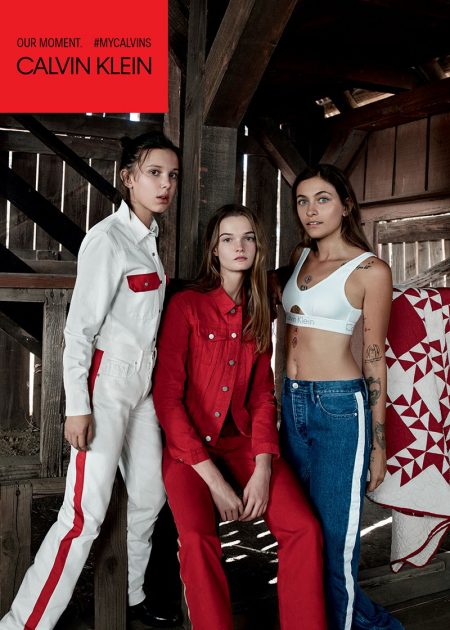 Paris Jackson & Millie Bobby Brown Front Calvin Klein Jeans Campaign Millie Bobby Brown, Lulu Tenney and Paris Jackson front Calvin Klein Jeans spring-summer 2018 campaign