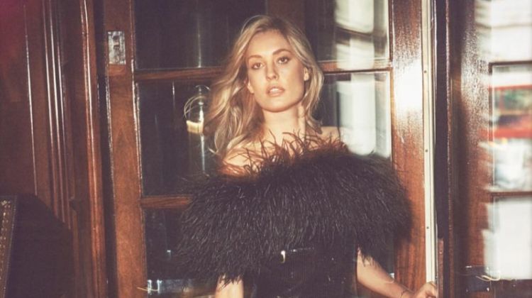 Nadja Bender Wears Party-Ready Dresses for Harper’s Bazaar UK