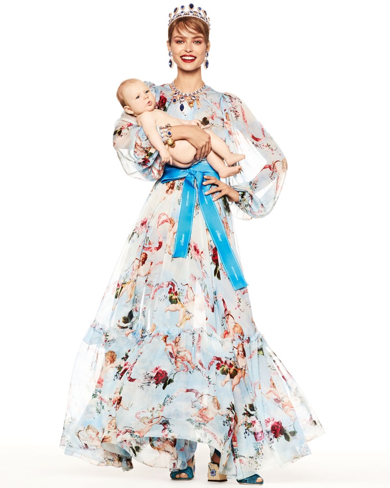 Dolce & Gabbana Long-Sleeve Cherub Print Chiffon Jumpsuit