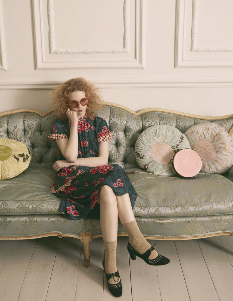 Lily Nova wears printed dress in Orla Kiely's spring-summer 2018 campaign