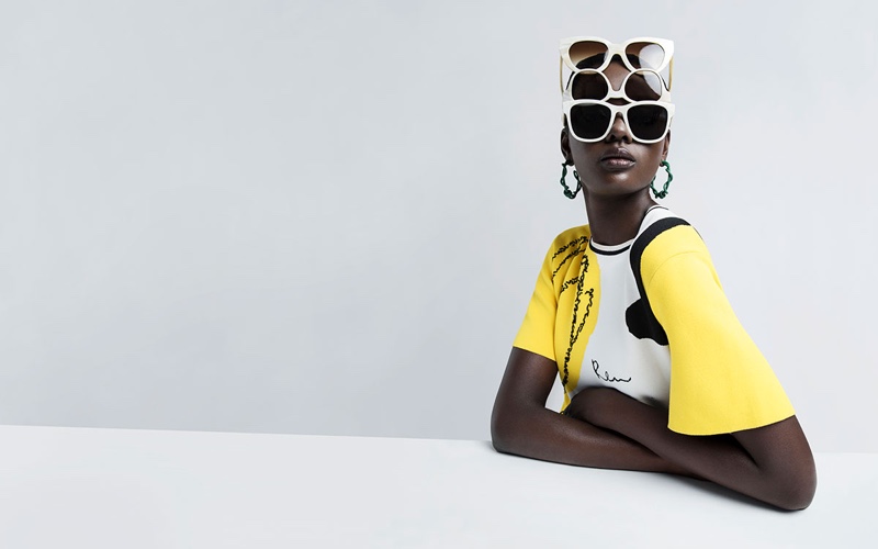 Duckie Thot models sunglasses in Oscar de la Renta's spring-summer 2018 campaign