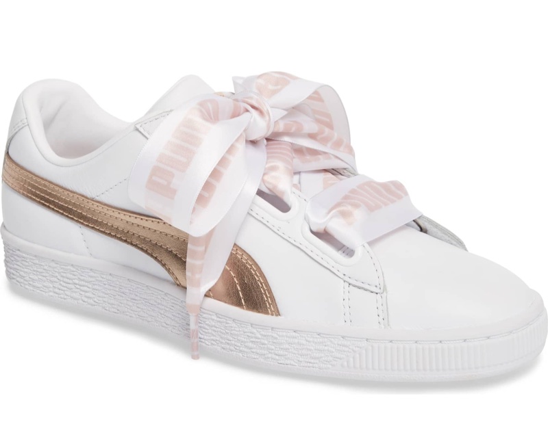 PUMA Basket Heart Sneaker in Birch/White/Team Gold $47.96 (previously $79.95)