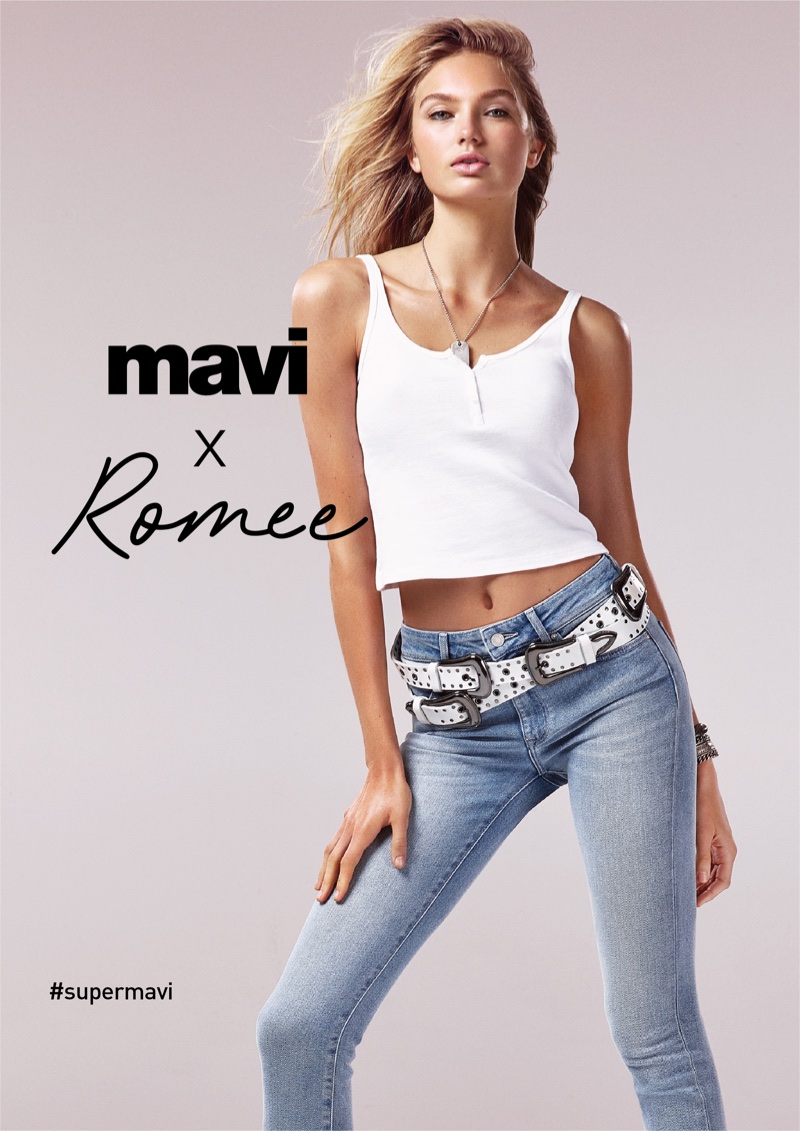 Model Romee Strijd appears in Mavi's spring-summer 2018 campaign