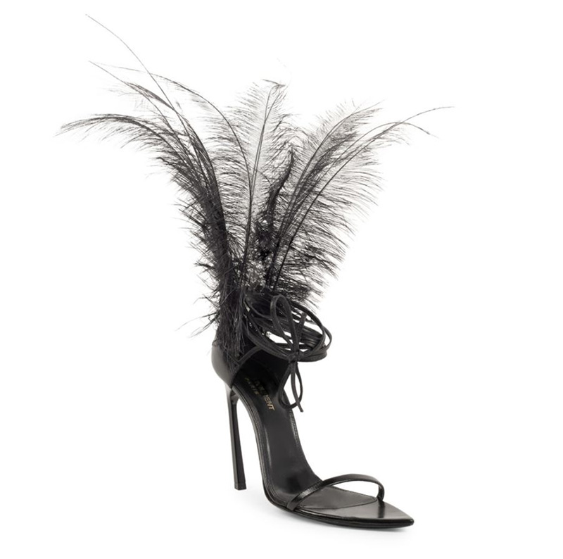 Saint Laurent Talitha Feather Ankle Strap Sandals $1,295