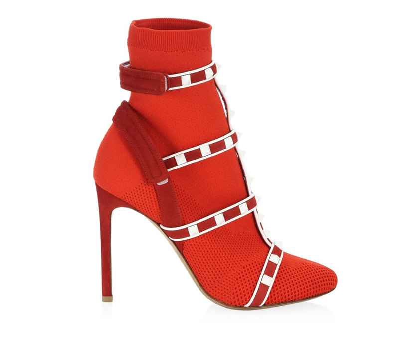 Valentino Rockstud Sock Booties in Red $1,145