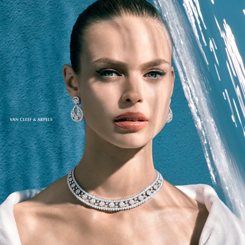 Shining, Birgit Kos wears Van Cleef & Arpels jewelry in Americana Manhasset spring-summer 2018 campaign