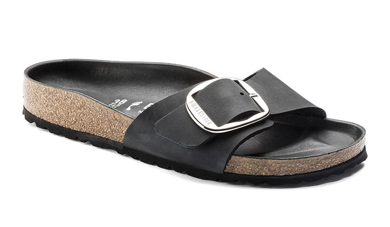 Birkenstock Madrid Big Buckle Sandal in Oiled Leather Black $130