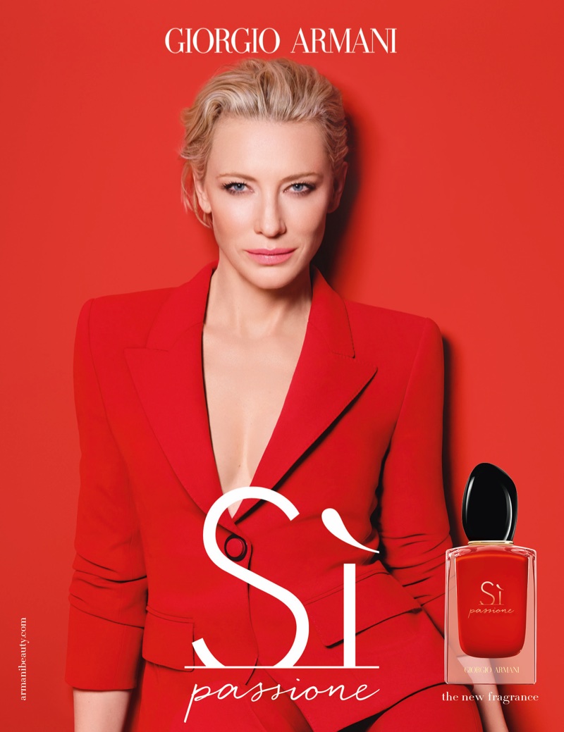 Cate For Giorgio Armani Sí Perfume #cateblanchett #perfume #red #suit # perfume #blonde #shorthair #beauty #photo #icon #idol … Woman In Suit,  Fashion, Red Costume 