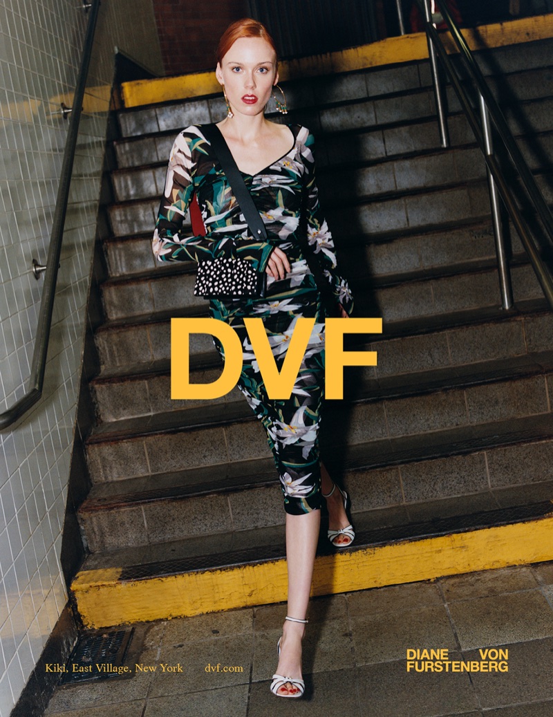 Kiki Willems models floral print dress in Diane von Furstenberg's spring-summer 2018 campaign