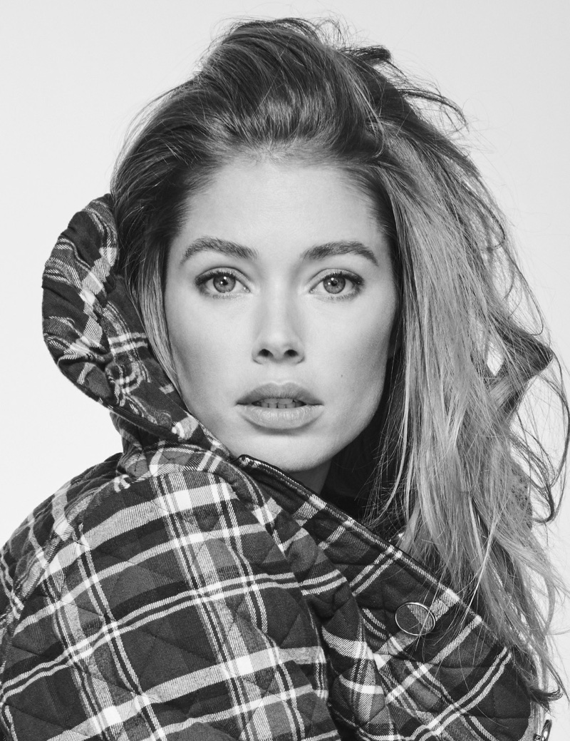 Wearing plaid, Doutzen Kroes appears in Holt Renfrew x Knot My Planet campaign