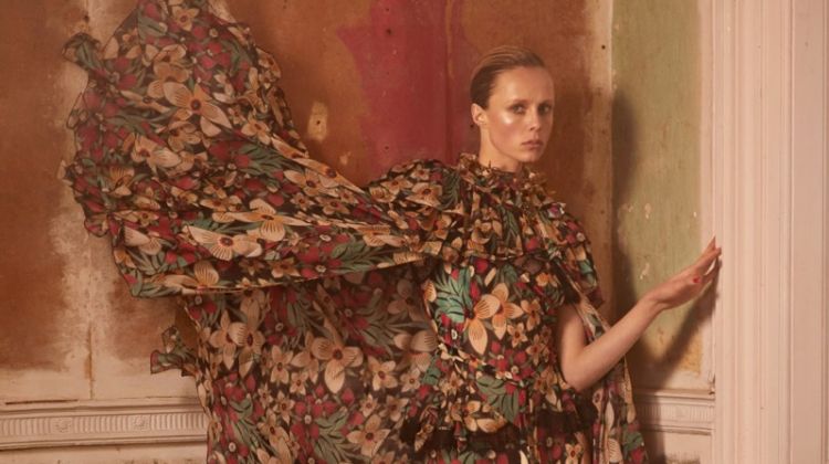 Edie Campbell Wears Romantic Floral Fashions for Vogue Paris