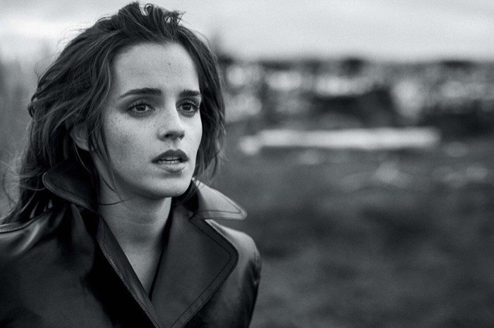 Actress Emma Watson poses in Kwaidan Editions coat