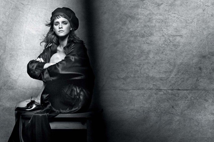 Actress Emma Watson poses in Gabriela Hearst Jacket and vintage cap