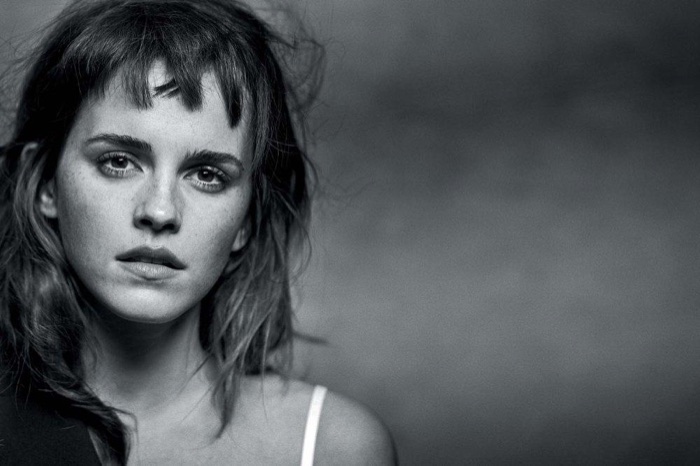 Getting her closeup, Emma Watson wears hairstyle with mini bangs