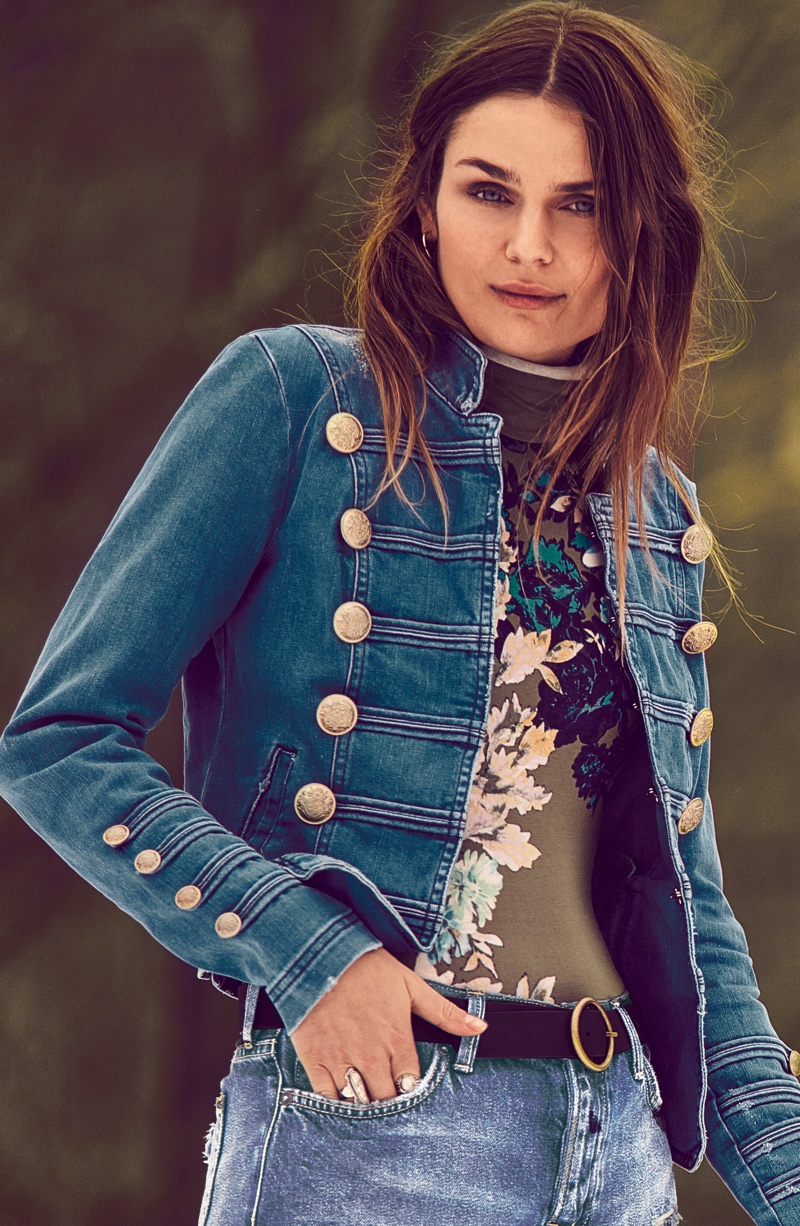 Free People Military Denim Jacket $128