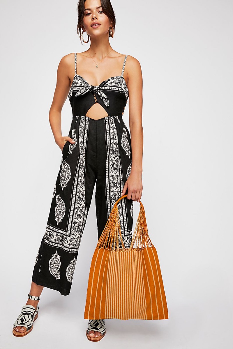 Free People Feel The Sun Jumpsuit, Leather Catalina Loafer and Luz Fabric Tote