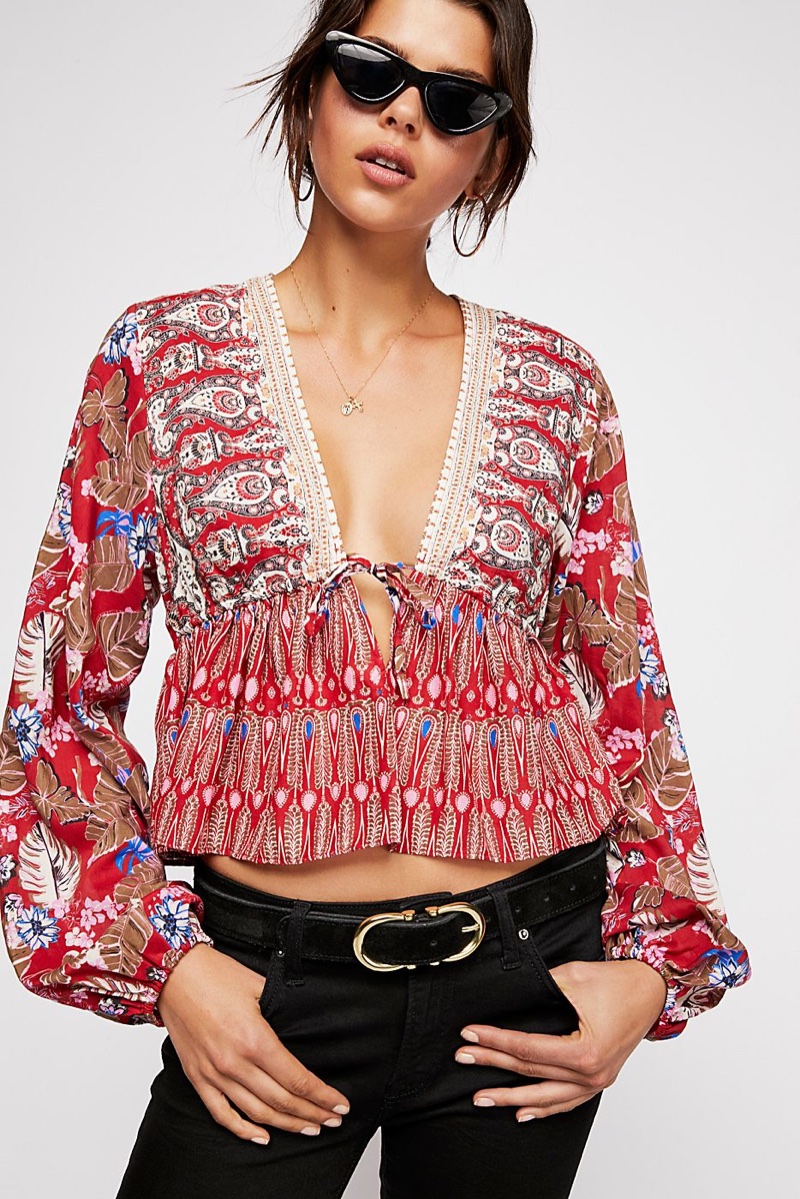 Free People Malibu Mama Printed Top, Long and Lean Jegging and Vienna Cat Eye Sunnies