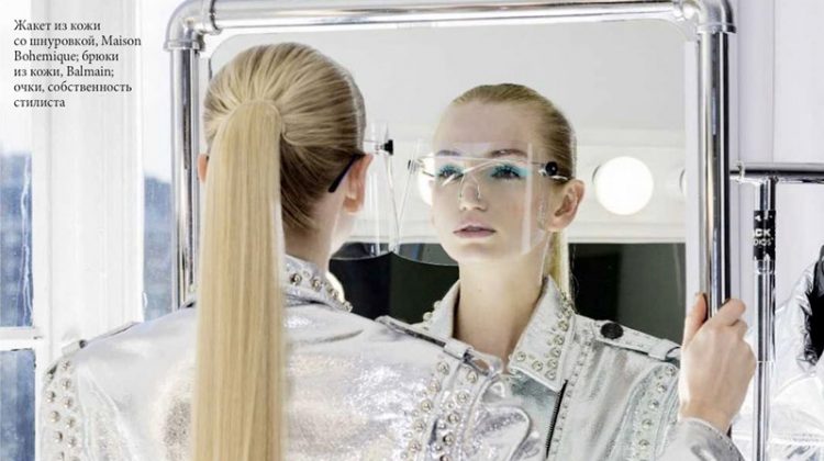 Diana Farkhullina Models Futuristic Metallics for ELLE Russia