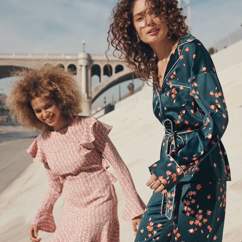 (Left) H&M Patterned Flounced Dress (Right) H&M Wide-Cut Satin Blouse and Wide-Cut Satin Pants