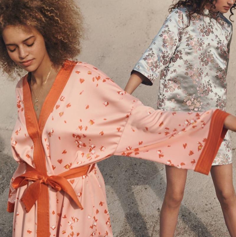 (Front) H&M Long Satin Kimono (Back) H&M Jacquard-Weave Dress
