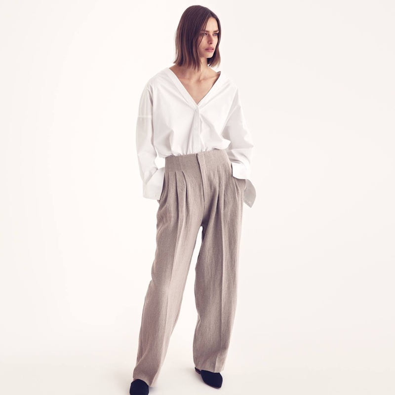 H&M V-Neck Cotton Shirt, Wide-Cut Linen Pants and Mules