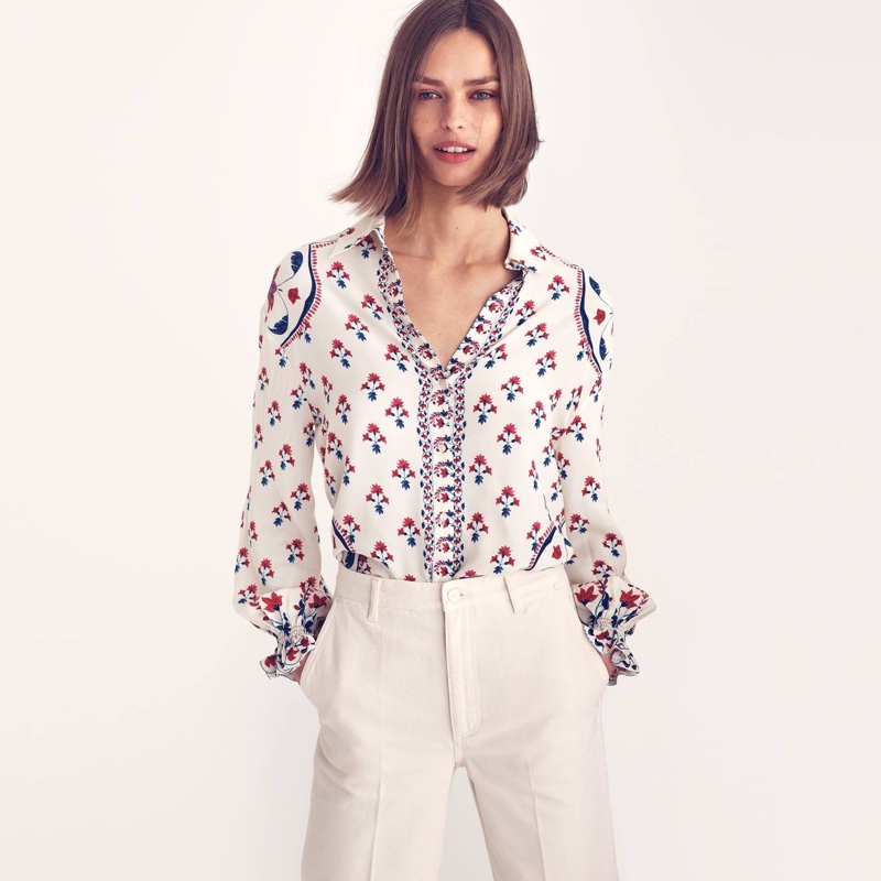 H&M Patterned Blouse and Wide-Cut Jeans