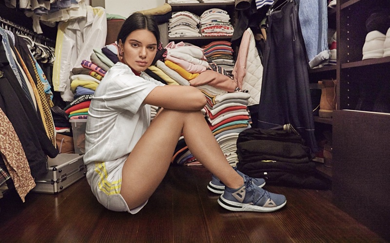 Model Kendall Jenner wears adidas Originals Arkyn sneaker