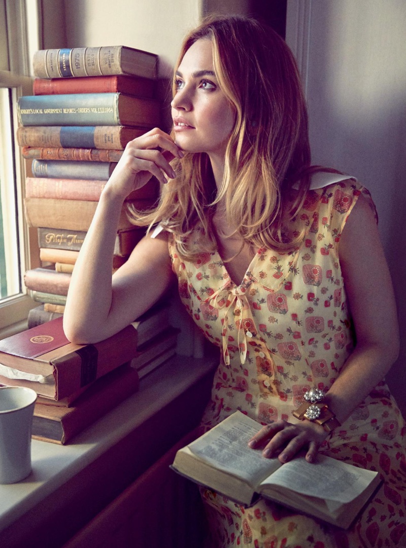 Embracing florals, Lily James wears Miu Miu dress and bracelet