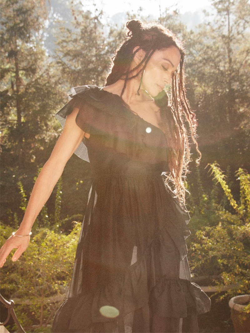 Lisa Bonet poses in Ulla Johnson dress with Ippolita jewelry