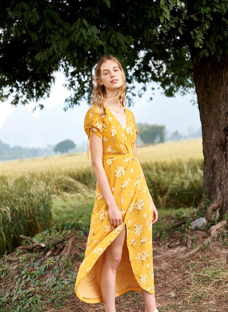 Madewell Silk Wrap Maxi Dress in Butterfly Garden and Pressed Petals Layered Necklace