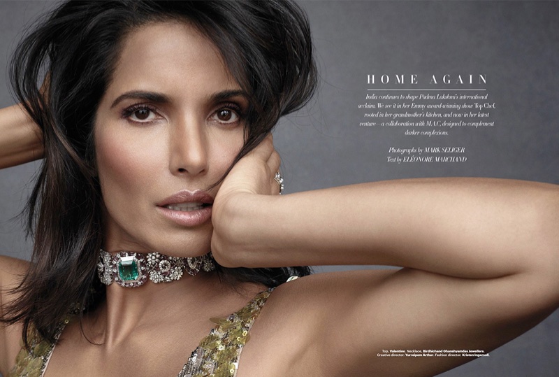 Ready for her closeup, Padma Lakshmi wears Valentino top with Birdhichand Ghanshyamdas Jewellers necklace