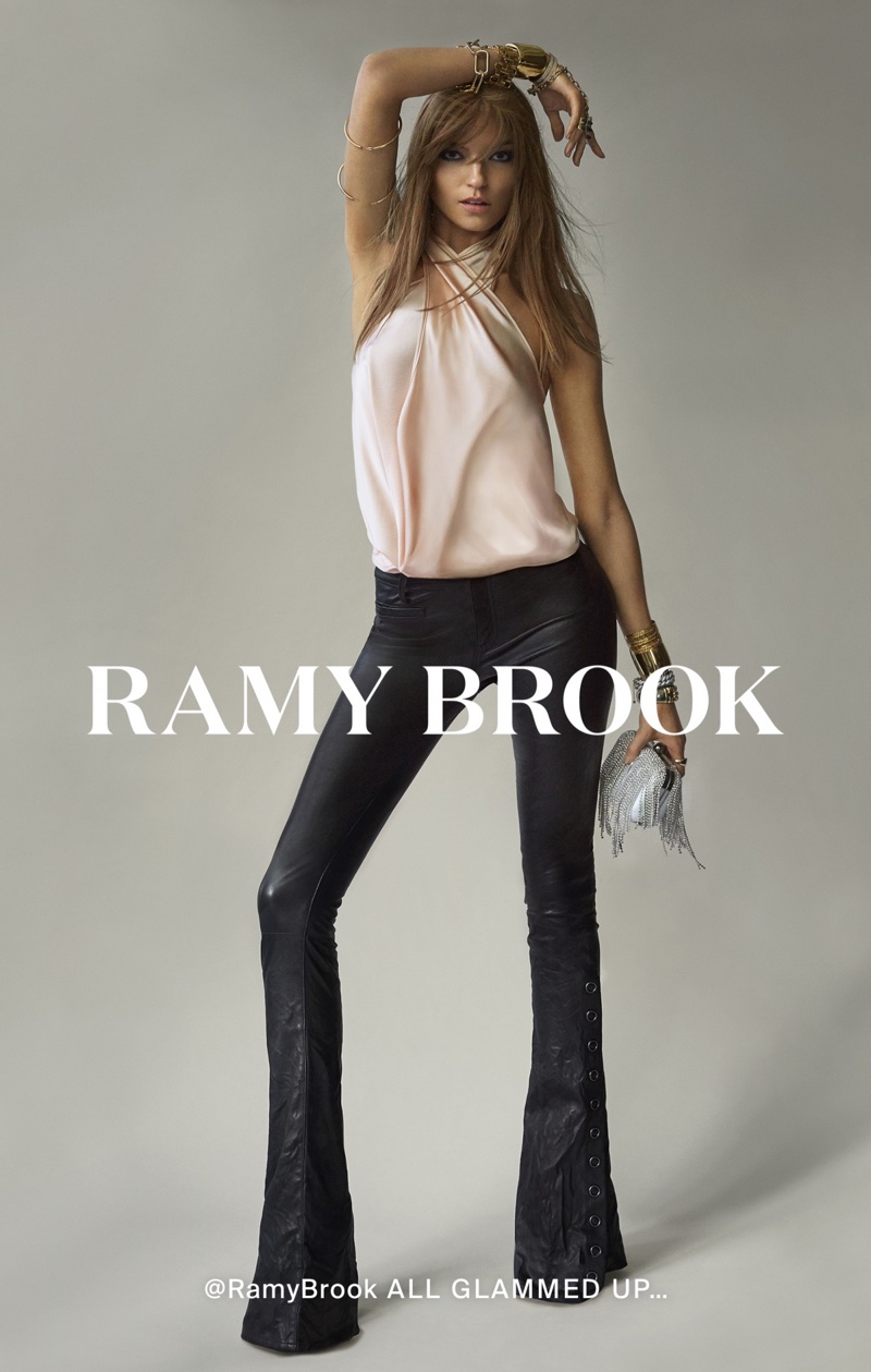 Model Martha Hunt poses in flared trousers for Ramy Brook’s spring-summer 2018 campaign