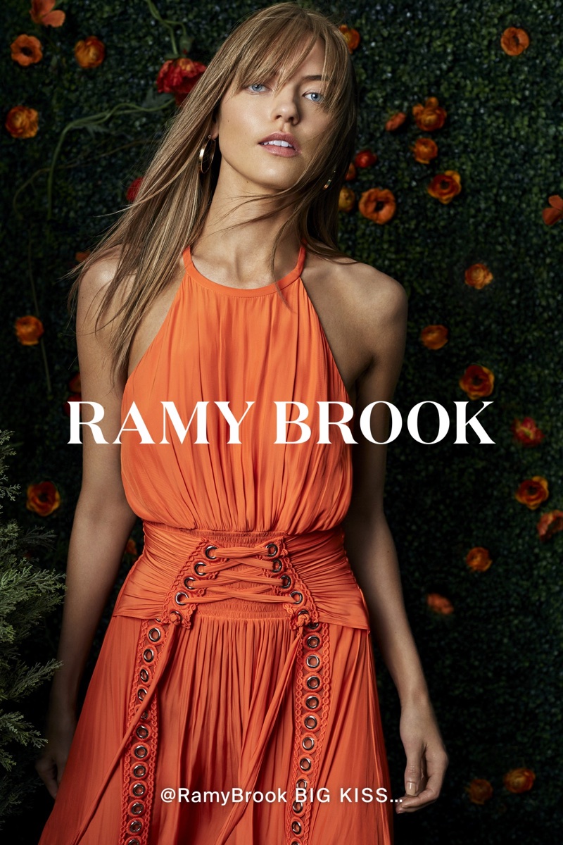 Ramy Brook taps Martha Hunt to model orange dress in spring-summer 2018 campaign
