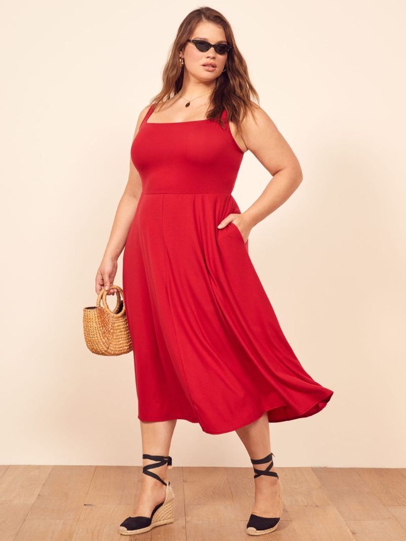 Reformation Extended Sizes Mary Dress in Cherry $98