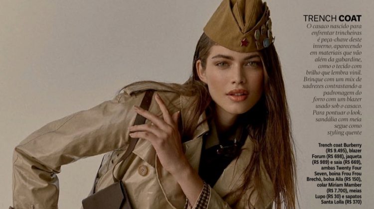 Valentina Sampaio Models Military Inspired Fashions for Vogue Brazil