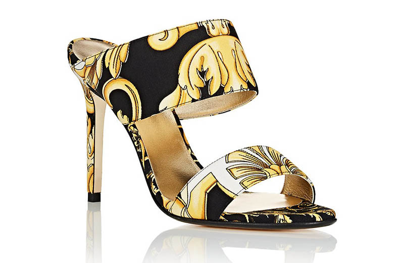 Versace Baroque-Print Faille Mules $795