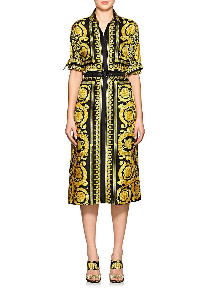 Versace Baroque-Print Silk Belted Shirtdress $2,950