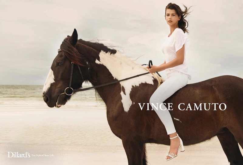 Georgia Fowler rides a horse for Vince Camuto's spring-summer 2018 campaign