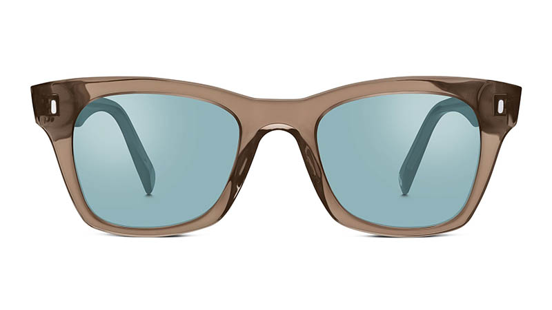 Warby Parker Harris Sunglasses in Crystal Smoke with Flash Mirrored Electric Blue Lenses $95