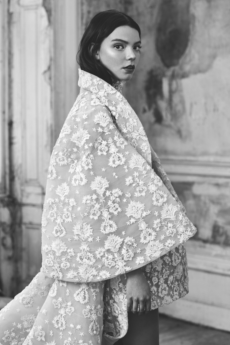 Anya Taylor-Joy wears embroidered coat from Ashi Studio