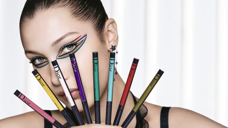 Model Bella Hadid poses with Diorshow On Stage Liner by Dior