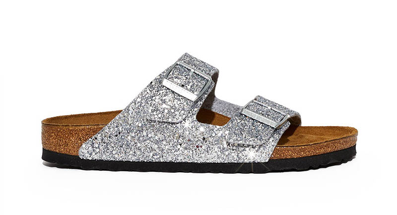 Birkenstock x Opening Ceremony Arizona Glitter Sandals in Silver $145