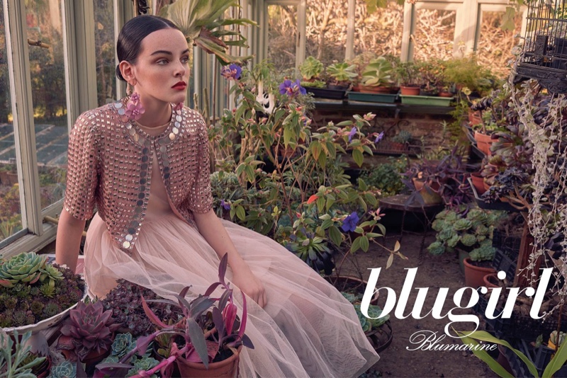 Posing in pink, Charlotte Folkman appears in Blugirl's spring-summer 2018 campaign