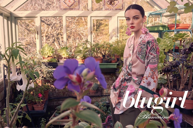Surrounded by flowers, Charlotte Folkman fronts Blugirl's spring-summer 2018 campaign