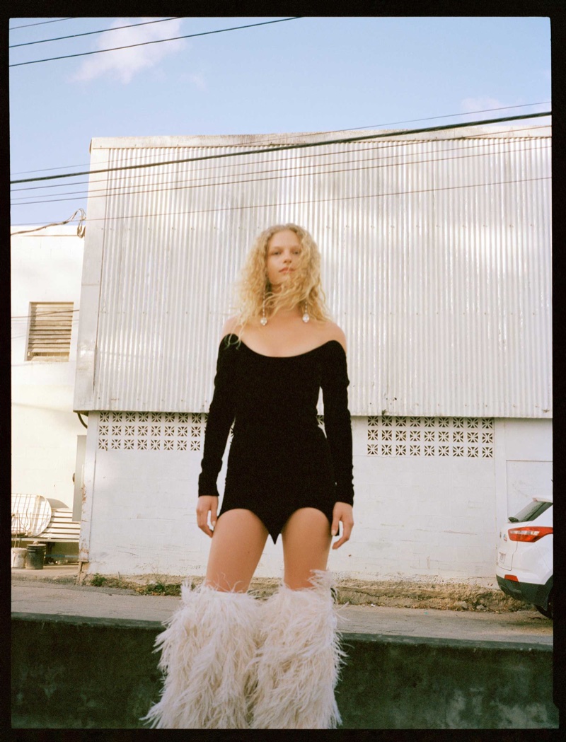 Frederikke Sofie poses in Saint Laurent dress and boots for Browns spring-summer 2018 campaign