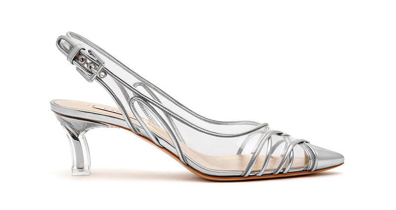 Casadei Kitten Plexi Blade Heels in Silver $870